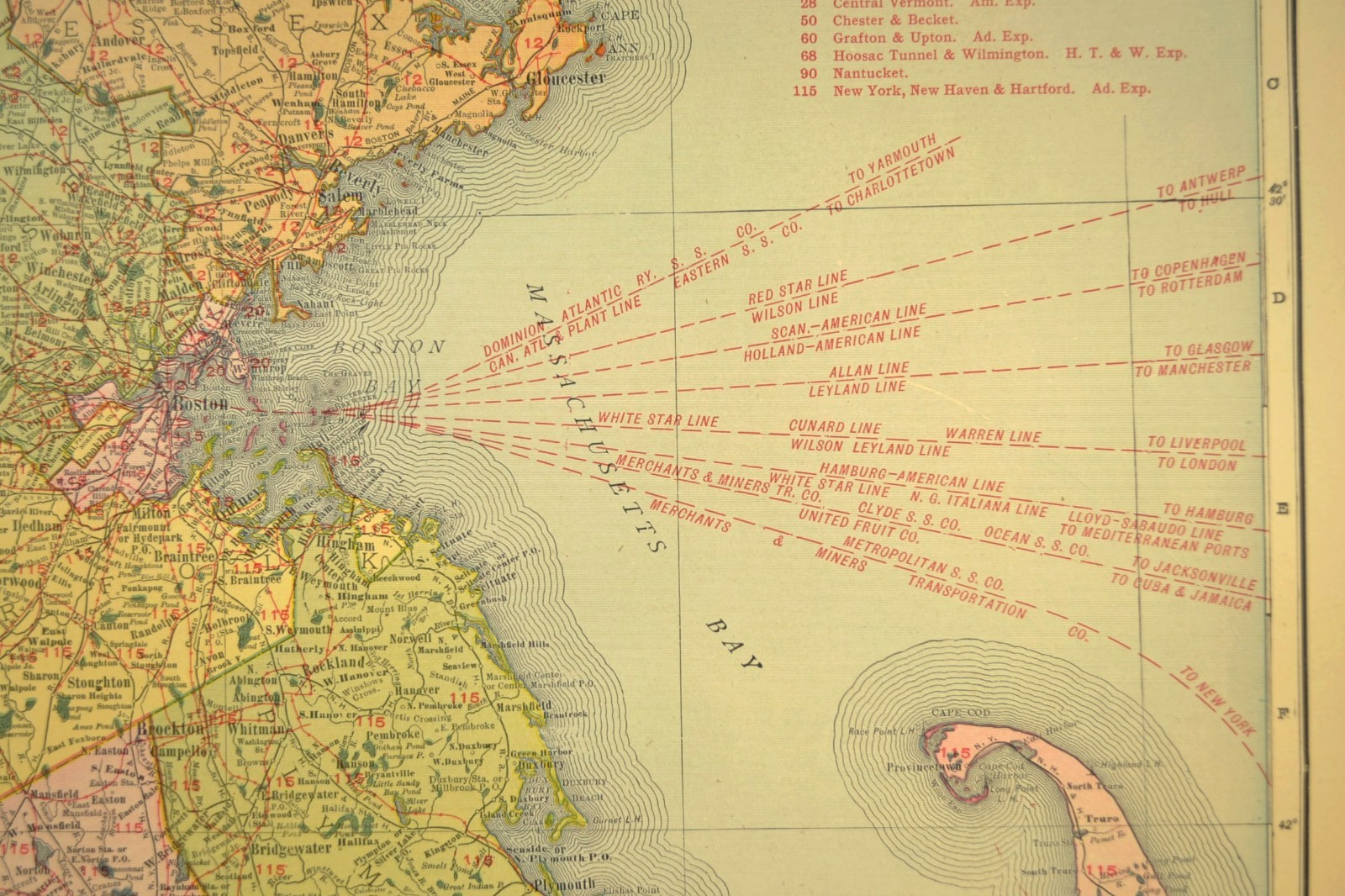 1911 Antique Map of Massachusetts Railroad Map ORIGINAL Atlas Map B&M RR DATED
