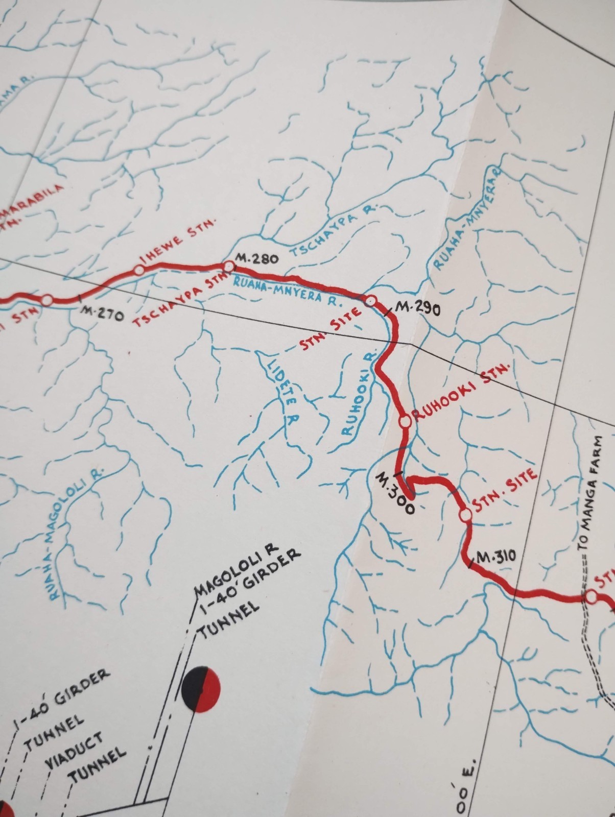 1952 Original East African Railways Map of Route: Mpanga to Makumbako (Tanzania)