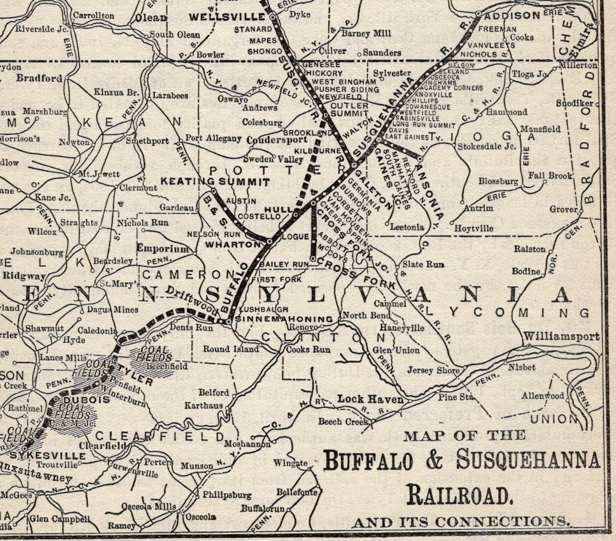 1904 Buffalo & Susquehanna Railroad Map Coal Fields Lackawanna Steel Co 2343