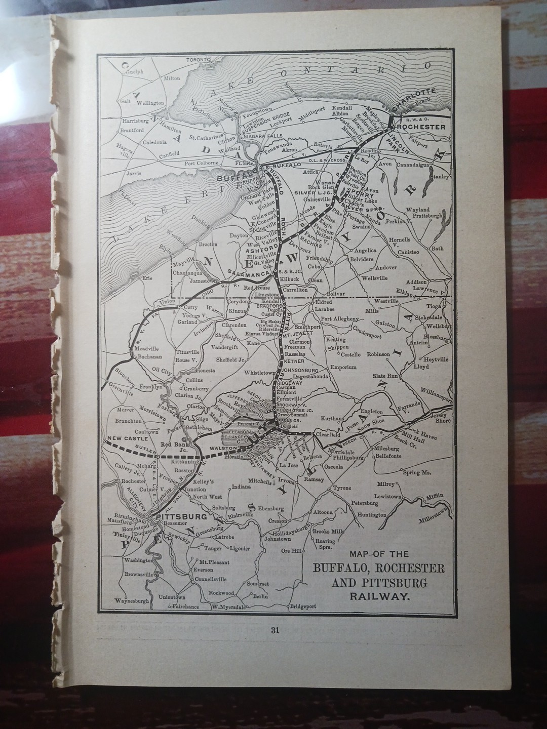 ~1898 Train Route Map BUFFALO ROCHESTER & PITTSBURGH RAILWAY Ralston Clearfield