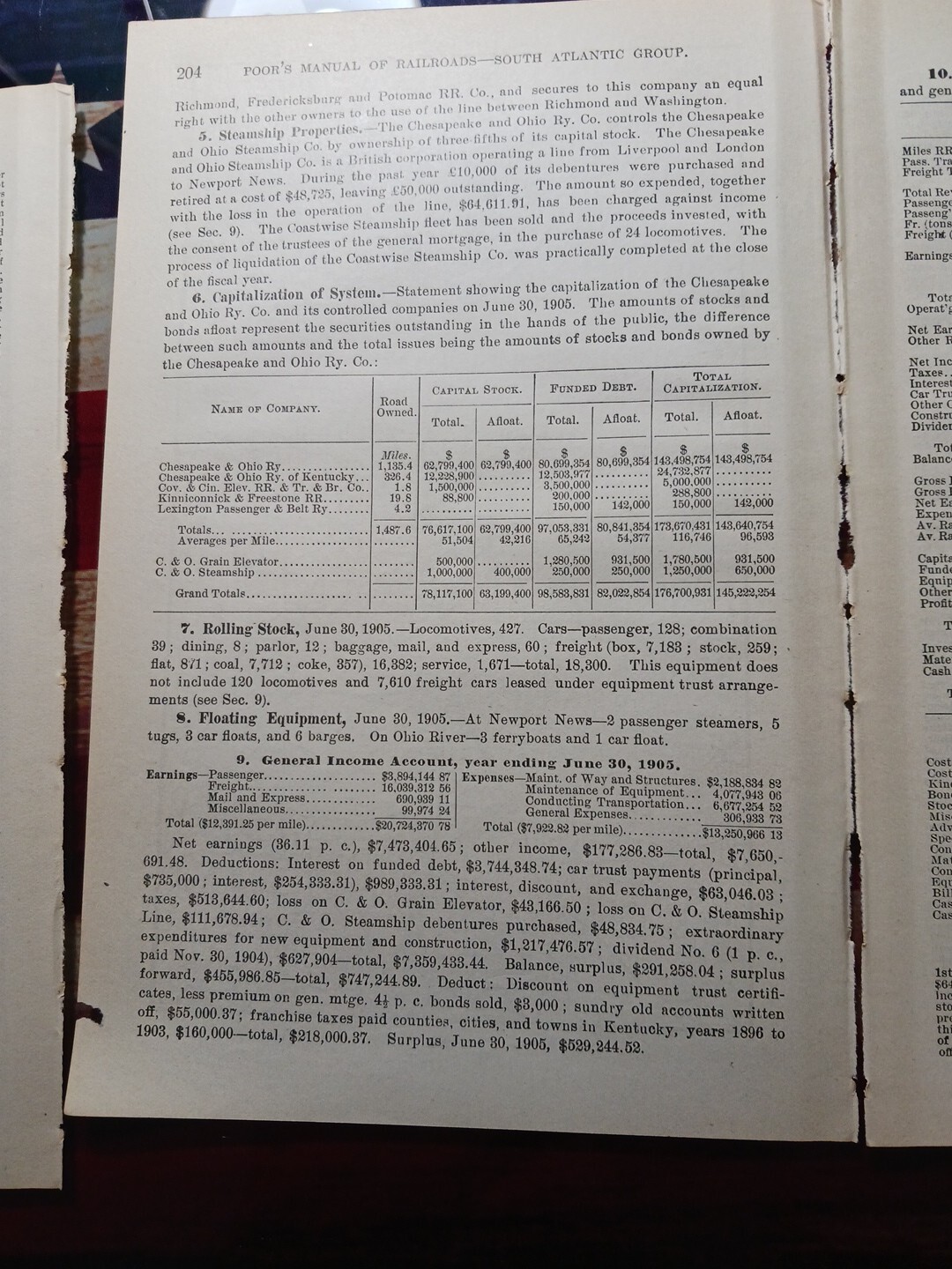 1906 Train Route Map + Report CHESAPEAKE & OHIO RAILROAD Rosney VA Ansted WV