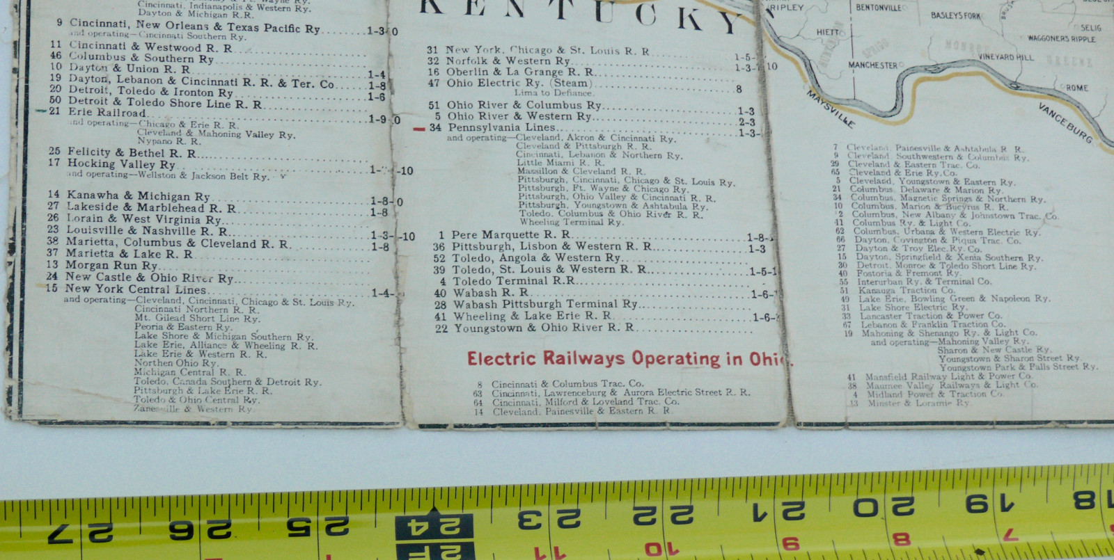 OHIO RAILROAD MAP 1912 FOLDING LINEN MAP STEAM ENGINES STATE