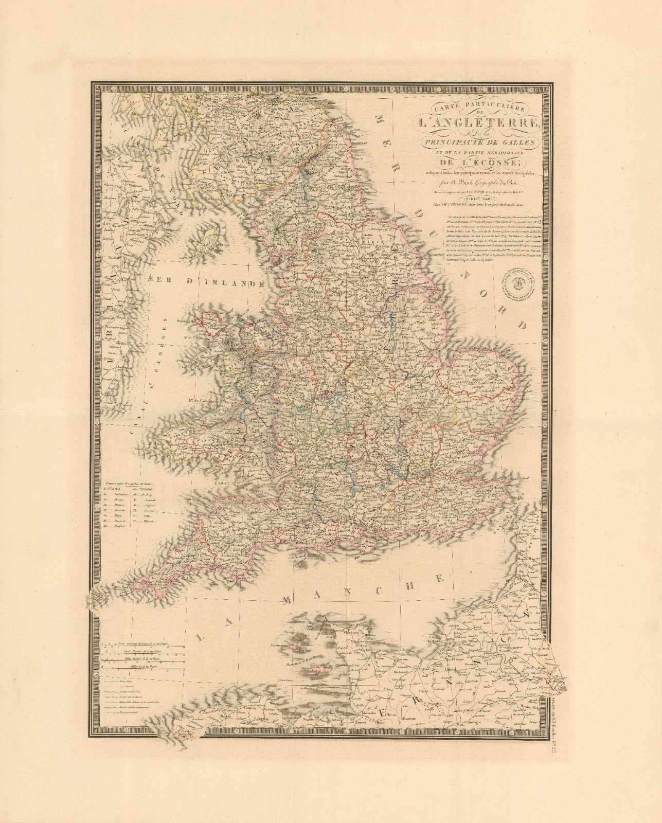 1840 Brue Map of England, Wales, and Scotland – Early Appearance of Railways