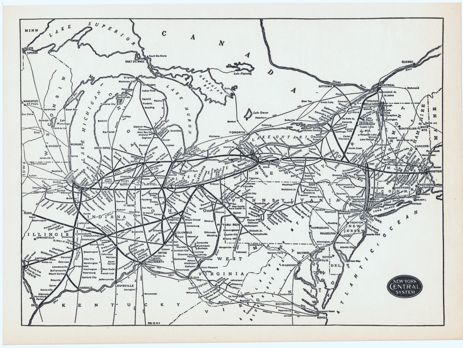 New York Central Lines – Original 1941 Railroad System Map. Railway
