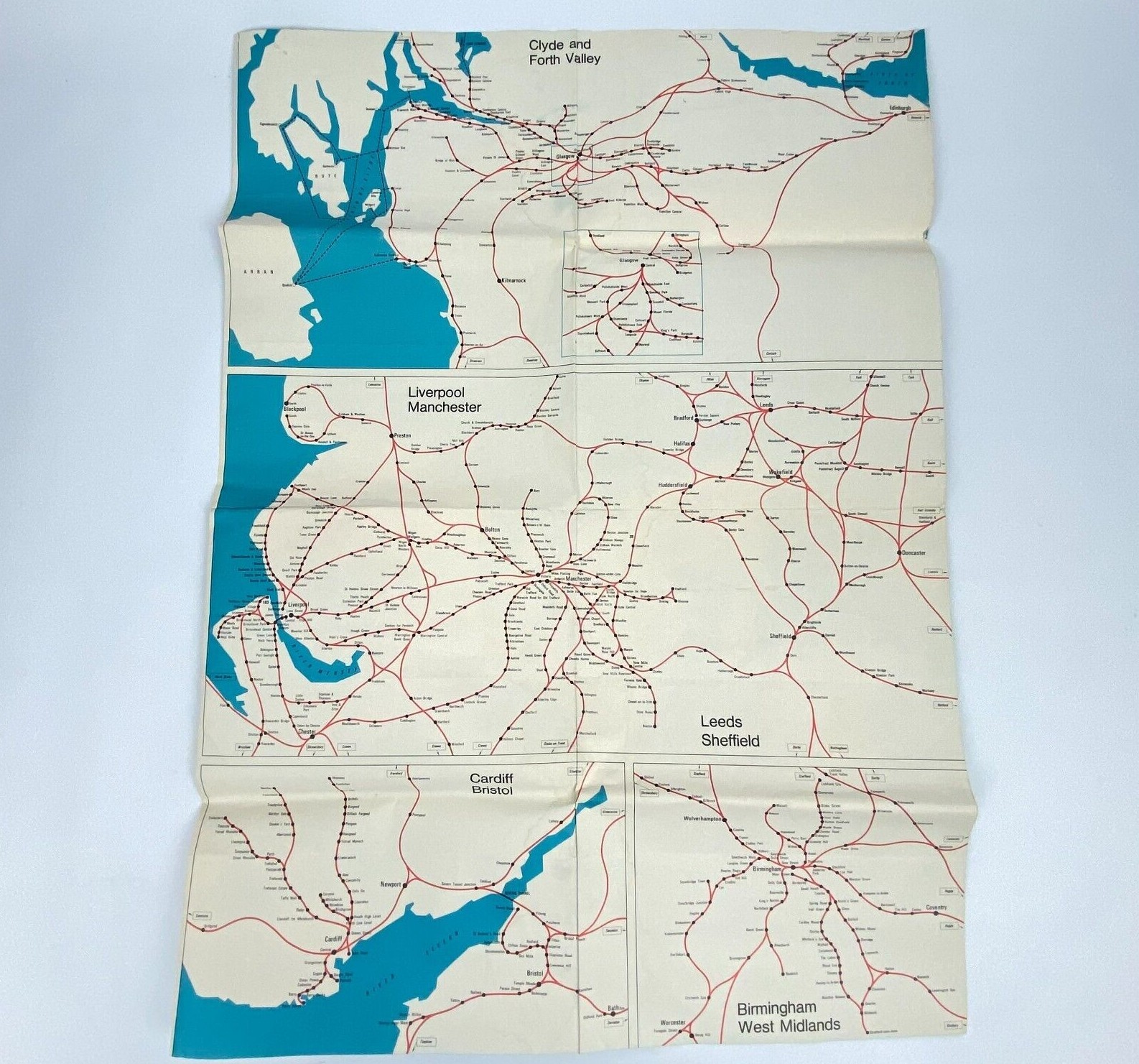1975 Railroad Map British Rail Passenger Network Railway 23″ x 33″ Train Vintage