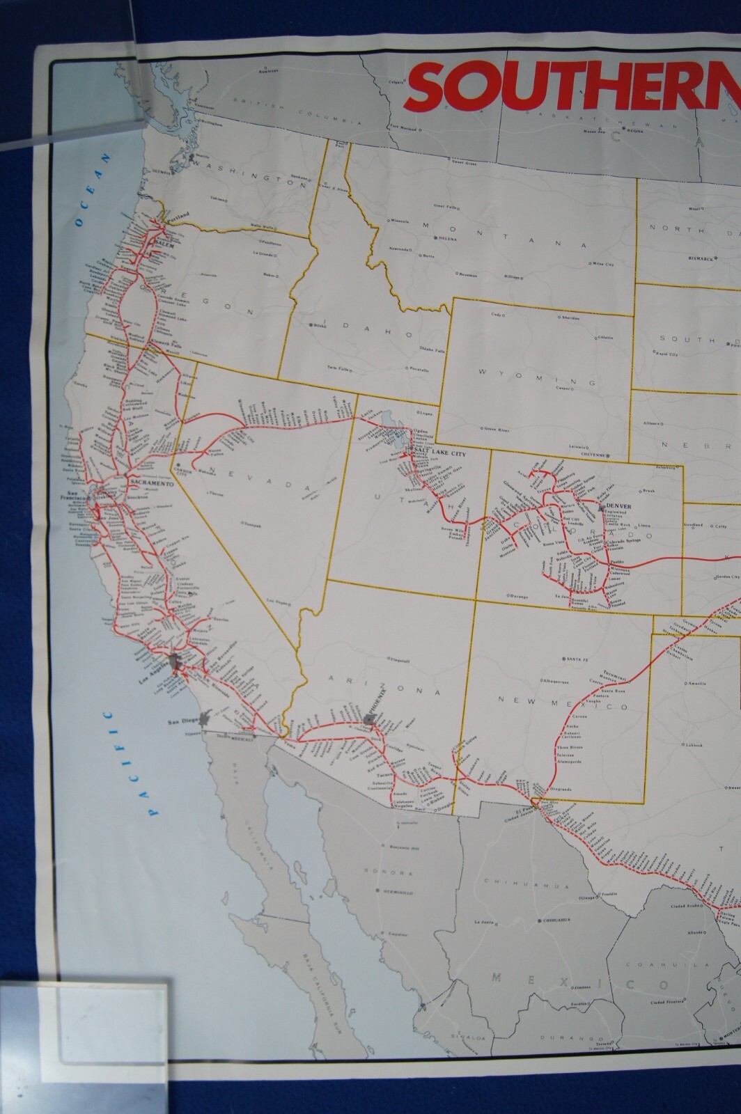 1989 Southern Pacific Lines Service Routes Map Poster 38×25″