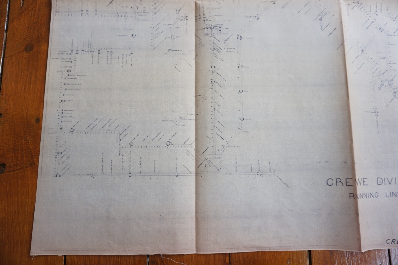 c1960s Crewe Division Linen Track Route Plan Railway Map