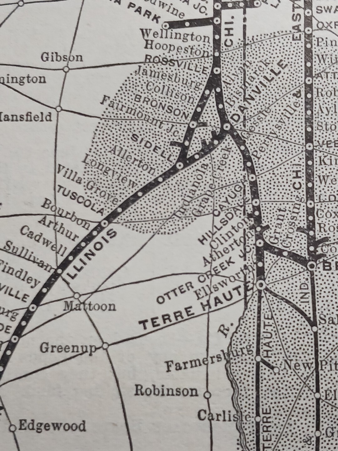 1902 Train Route Map CHICAGO & EASTERN ILLINOIS RAILROAD Coal Territory Indiana