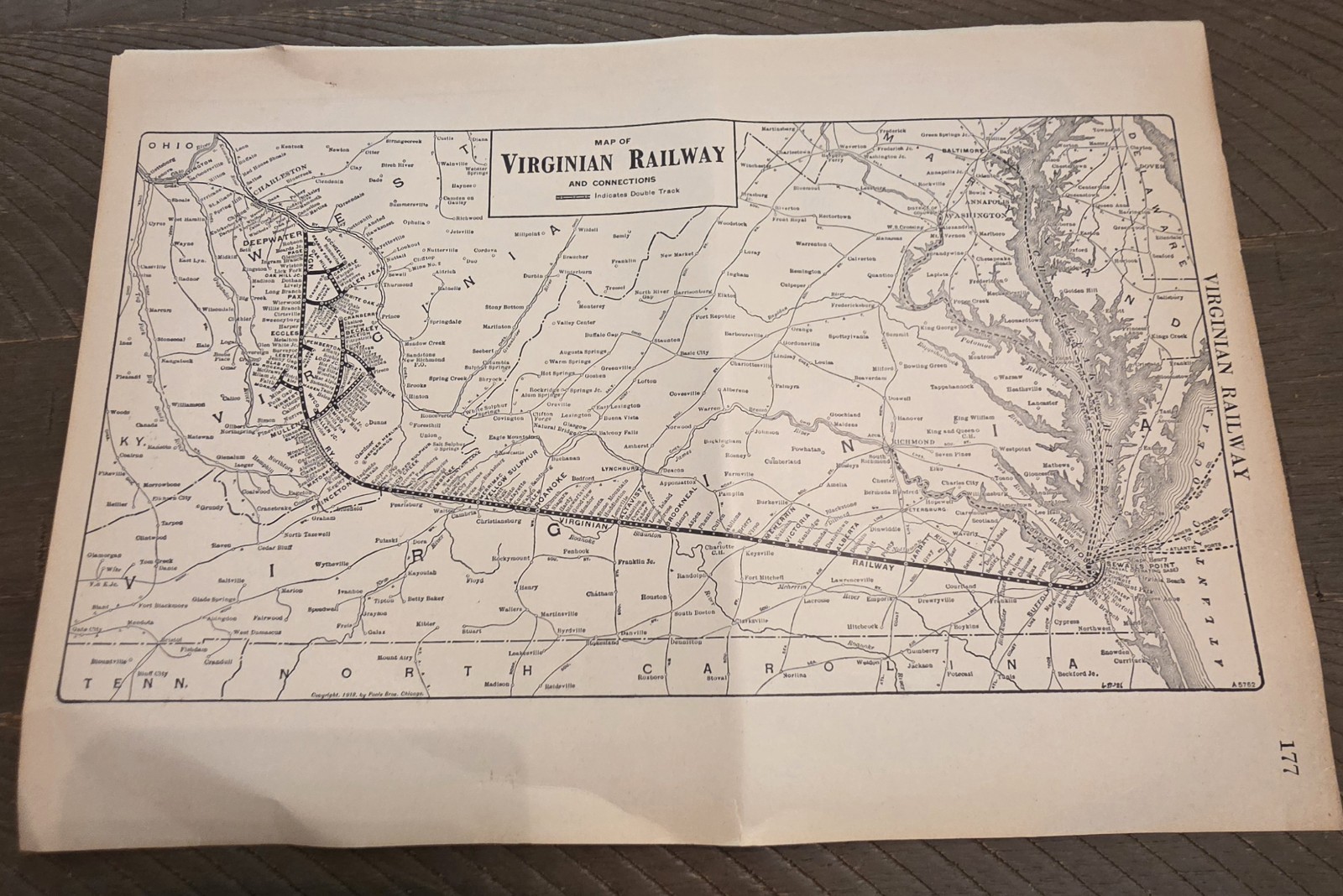 1918 By Poole Bros Two Sided Map Wabash System And Virginia Railroad 11″ x 7.5″