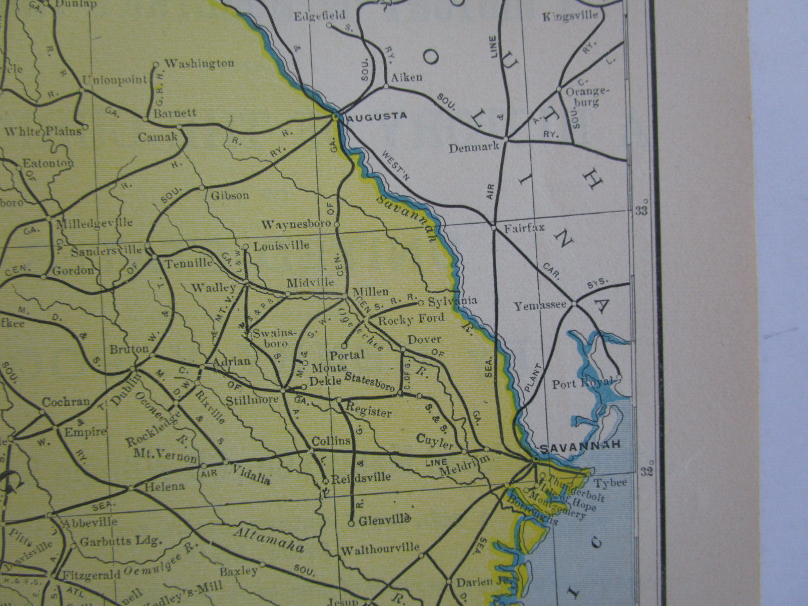 GA AL DATED 1904 Poor’s Manual Railroad Map of GEORGIA & ALABAMA. ABBEVILLE JCT