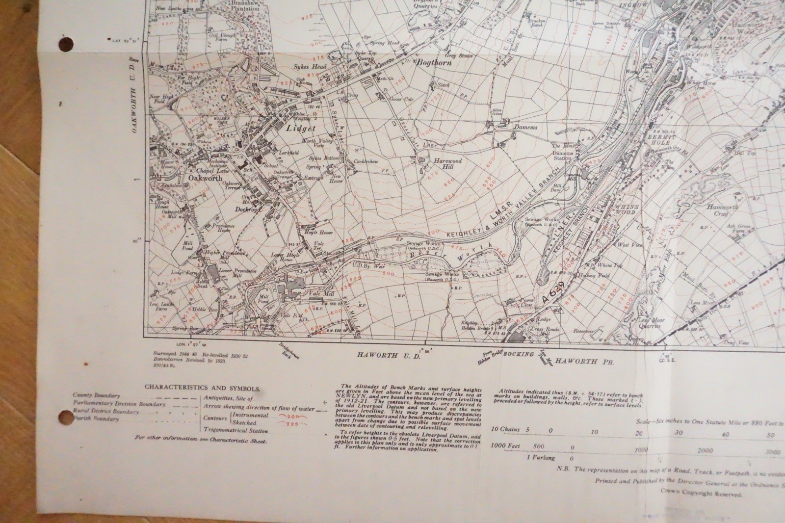1938 Keighley Branshaw Moor Yorkshire LMS Railway OS Linen Map Ref 87**