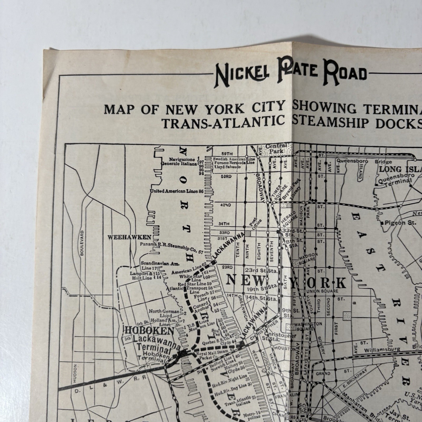 Vintage Nickel Plate Road New York City Railroad Map NYC Steamship Docks Hoboken