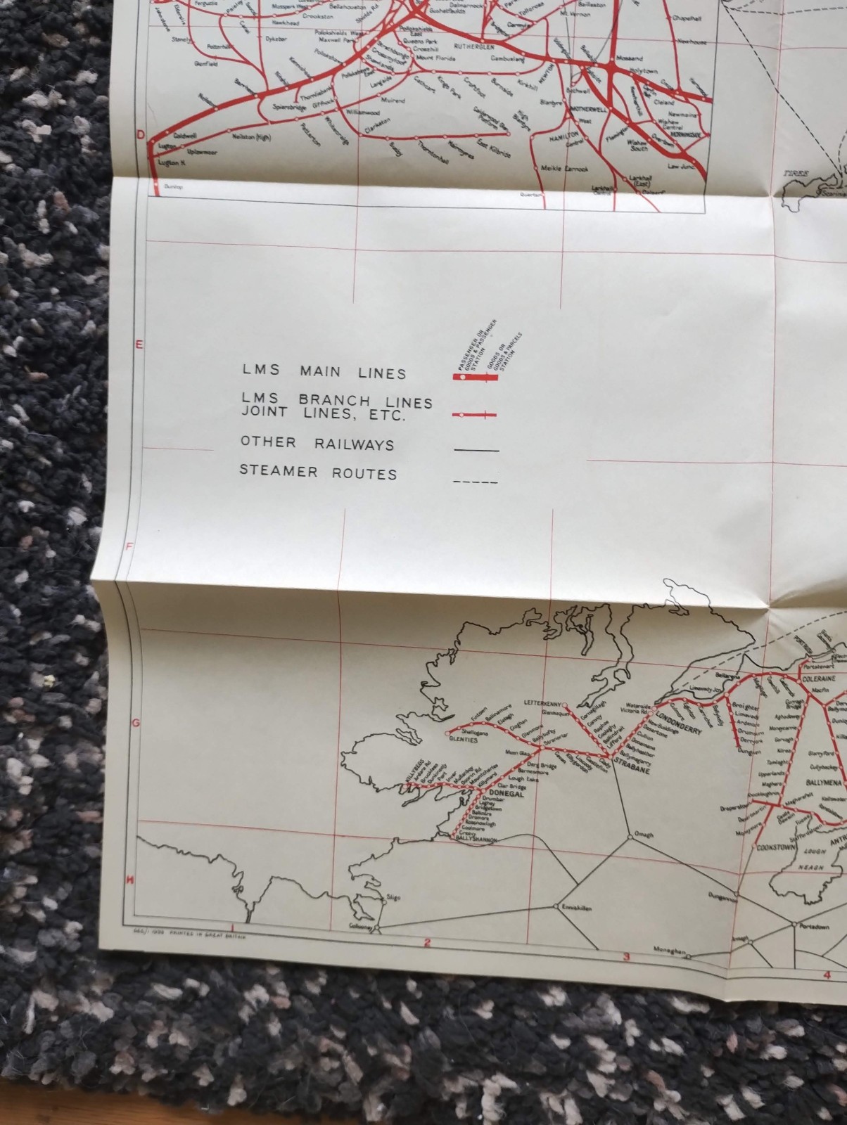 1939 London Midland and Scottish Railway Map showing Lines in W. Scotland & N.I.