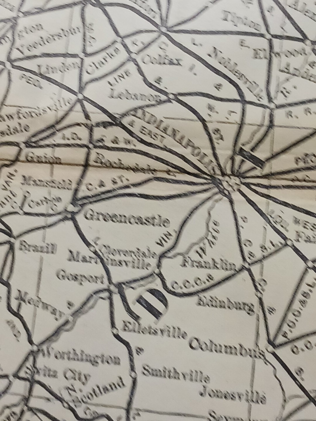 ~ 1897 Train Route Map ILLINOIS & INDIANA ☆ all Railroad Lines & Stations 9×11″