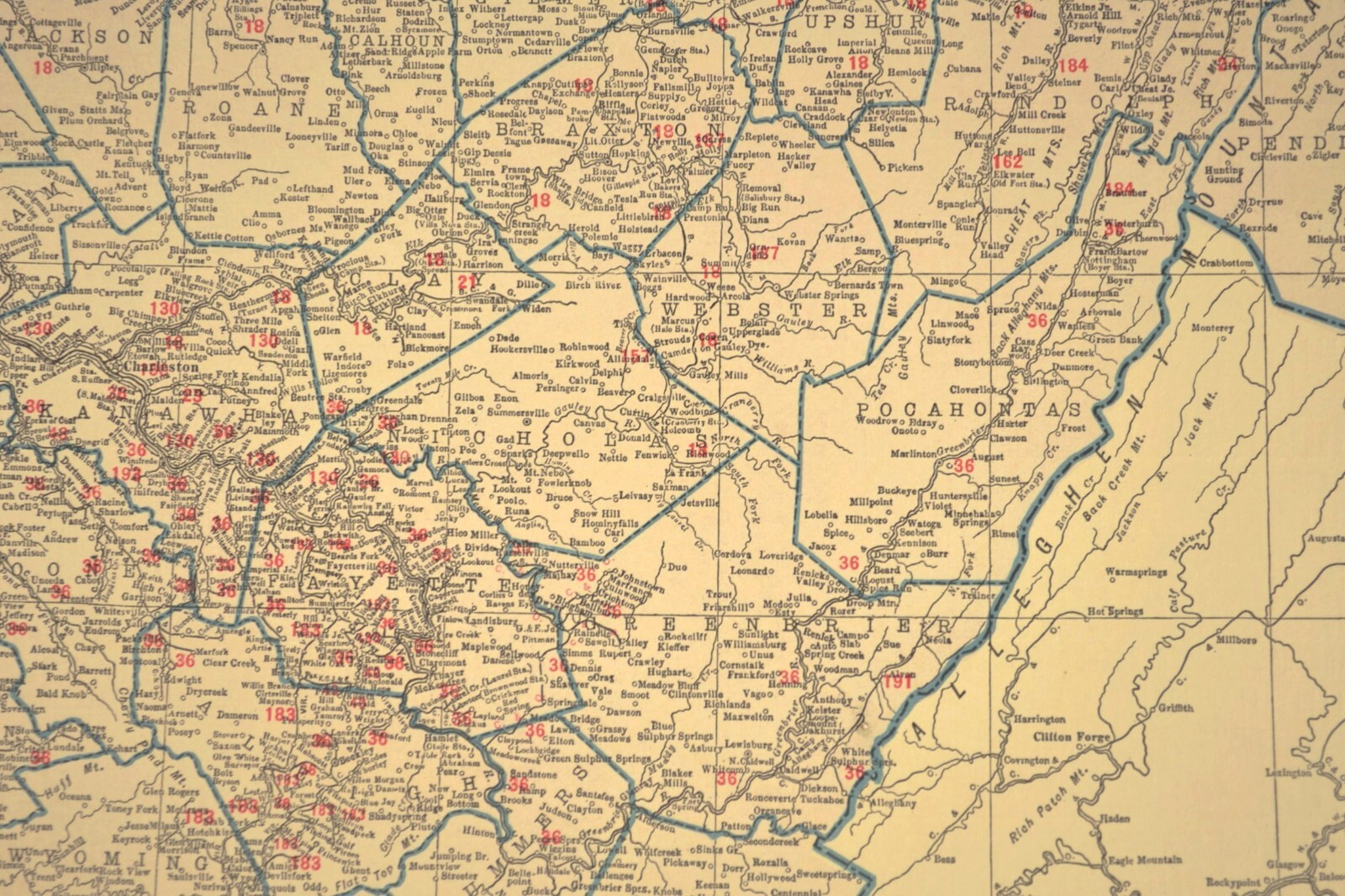 Vintage Map of WEST VIRGINIA Railroad Map LARGE B&O RR Clarksburg Antique
