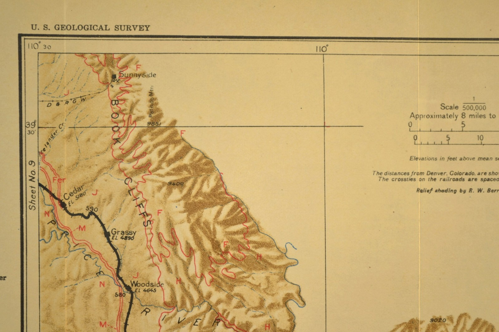 1922 Denver Rio Grande RR Map Woodside Utah Thompson Book Cliffs Green River