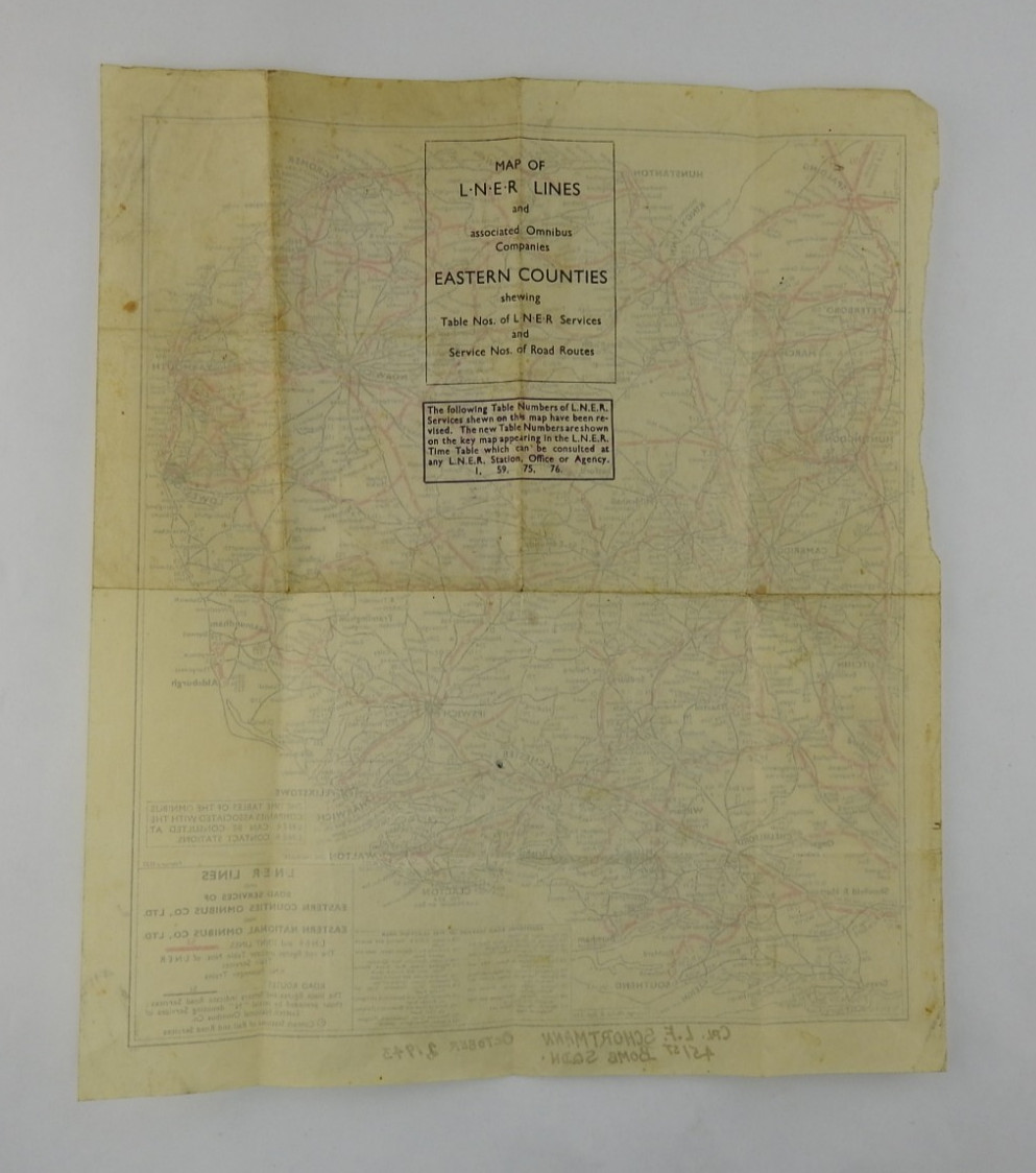 Vintage 1943 LNER Lines Map Military England WWII Named Soldier Railway Bus