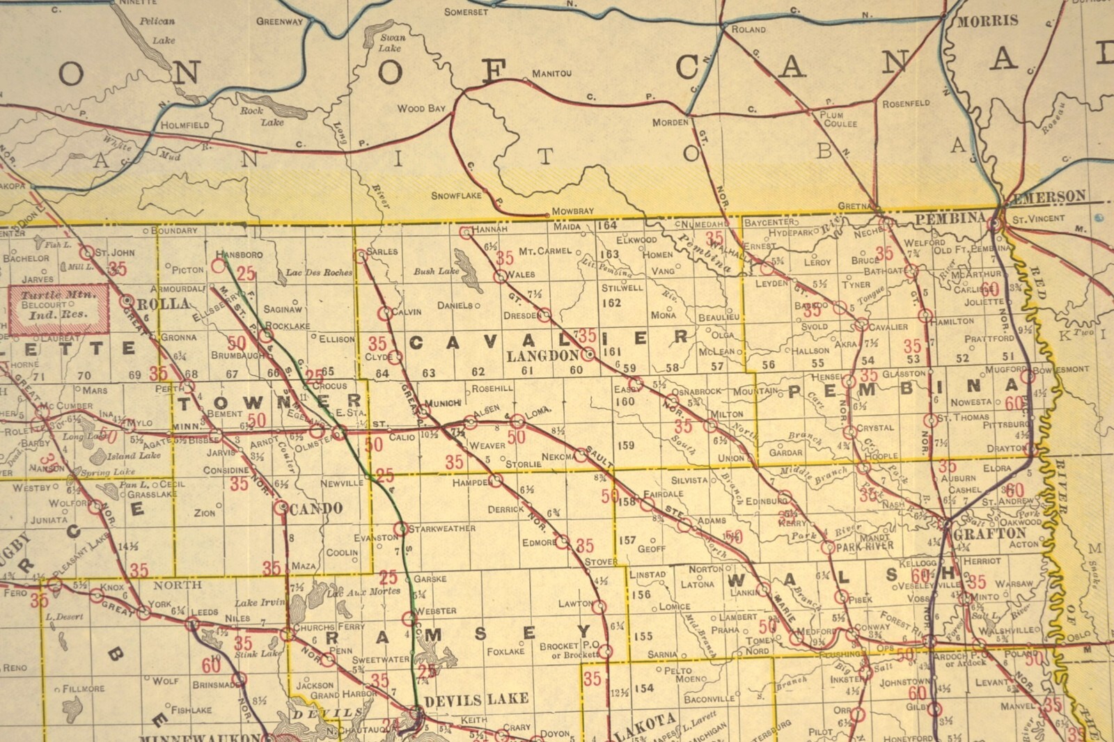 ca 1905 North Dakota Railroad Map Minnesota St Paul & Sault Ste Marie RR