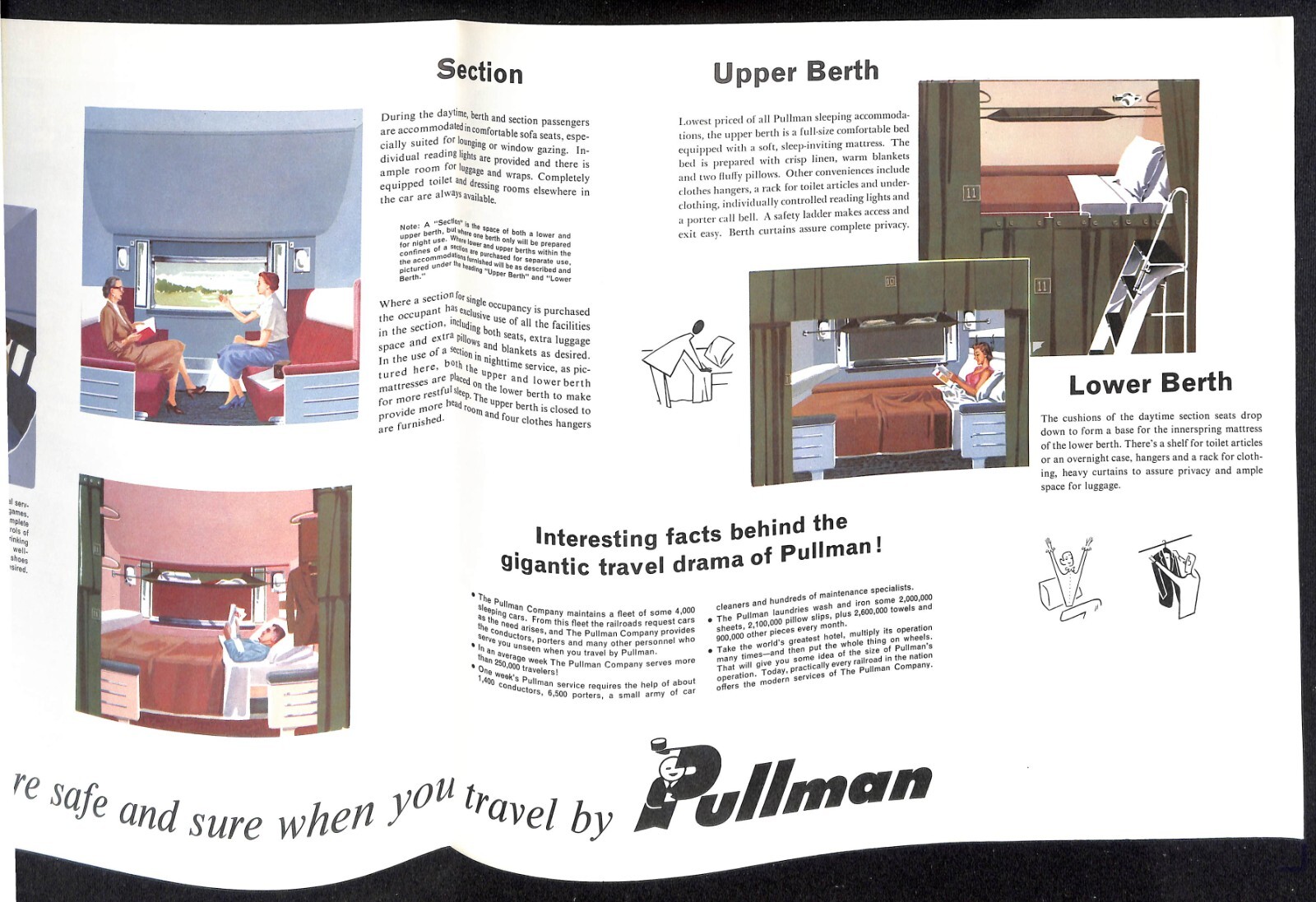 “Modern Travel By Pullman” Large Single Sheet Brochure w/ 12 Car Poster 1957 VGC