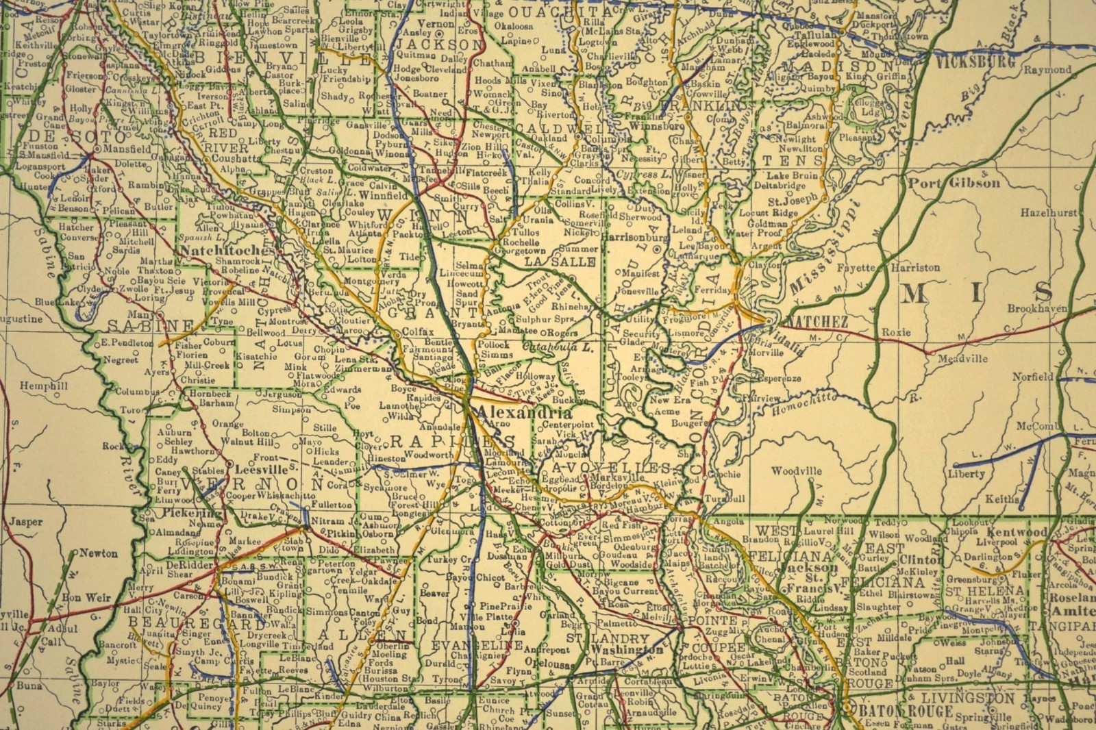 1914 Antique LOUISIANA Railroads Map ORIGINAL Atlas Map Texas & Pacific DATED