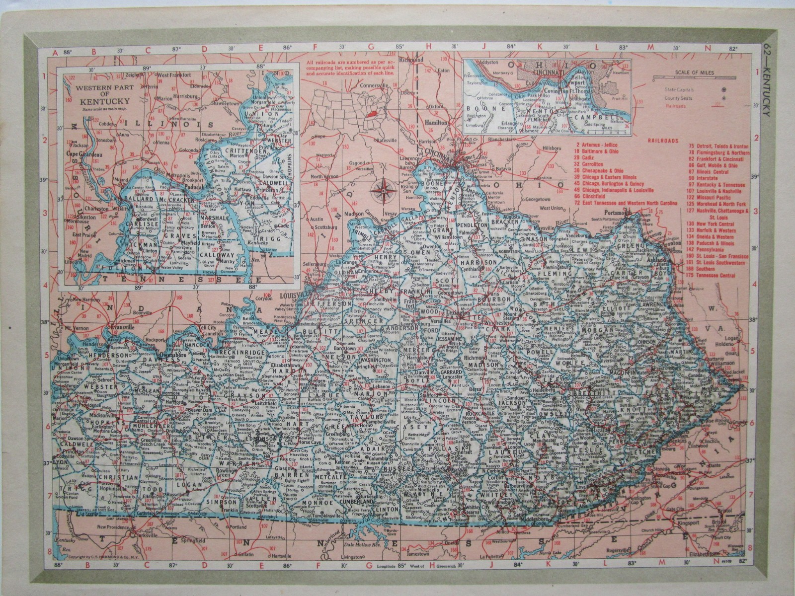 KS KY Vtg 1951 KANSAS RAILROAD Map KANSAS CITY SOUTHERN, CB&Q, ATSF or KENTUCKY
