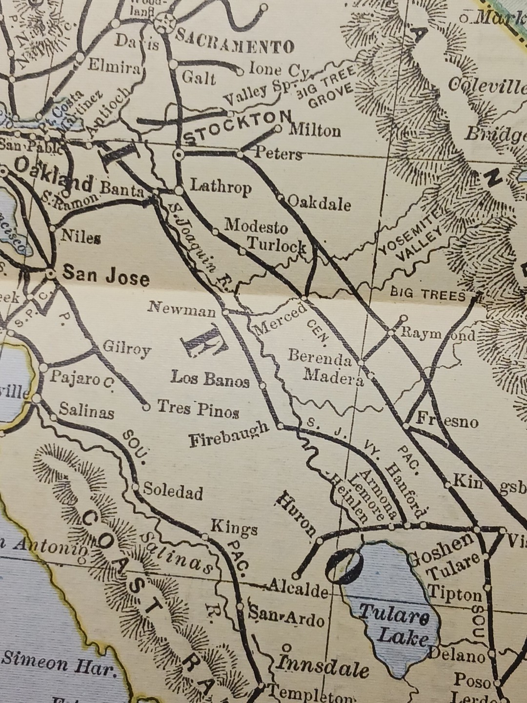 1892 Antique RAILROAD MAP California & Nevada ALL Train Route Lines 9×11″ Color