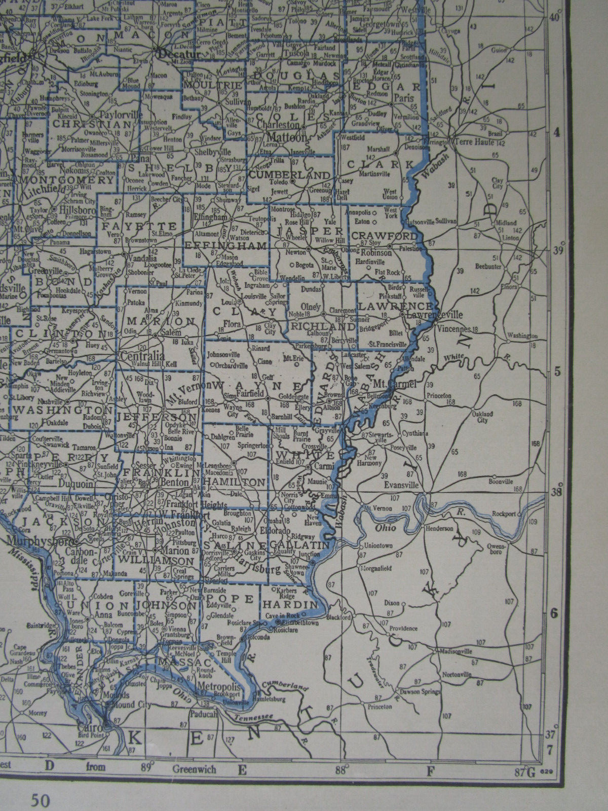 IL ID 1931 ILLINOIS RAILROAD Map McCOMB, INDUSTRY, & LITTLETON RR ~or~ IDAHO