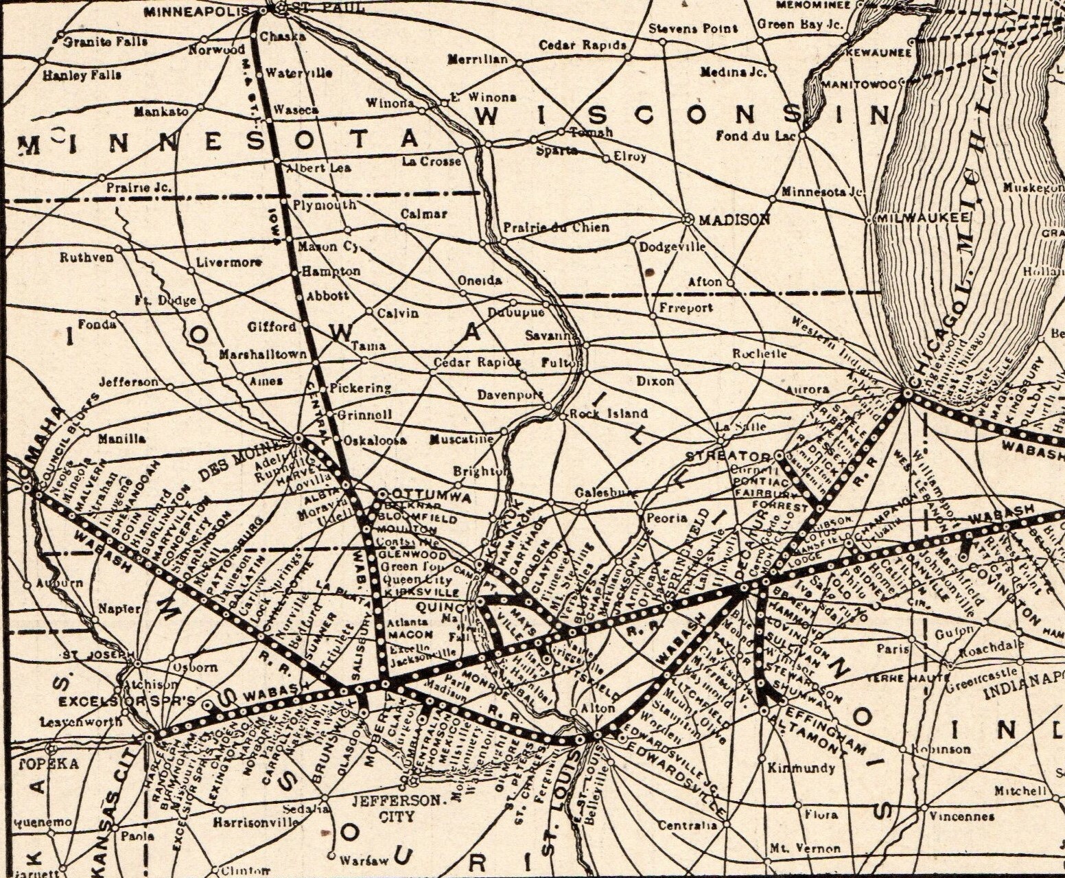 1914 Antique WABASH RAILROAD Map Vintage Wabash Railway Map 8584
