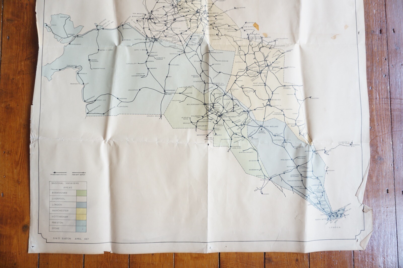 1967 London Midland Region Traffic Organisation Railway Large Map