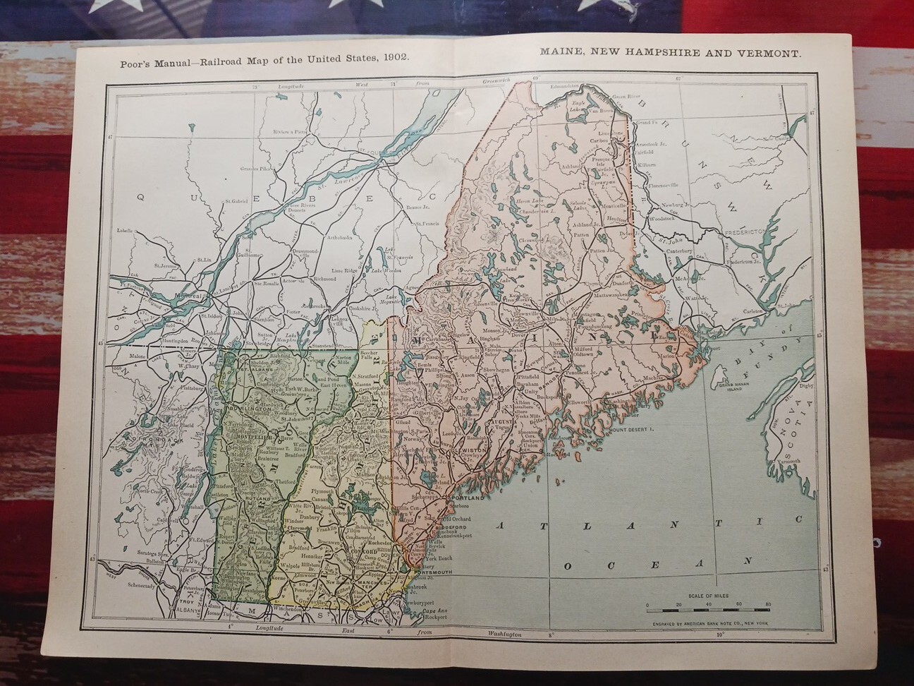 1902 Train Route Map MAINE New Hampshire VERMONT All Railroad Lines 11″×9″