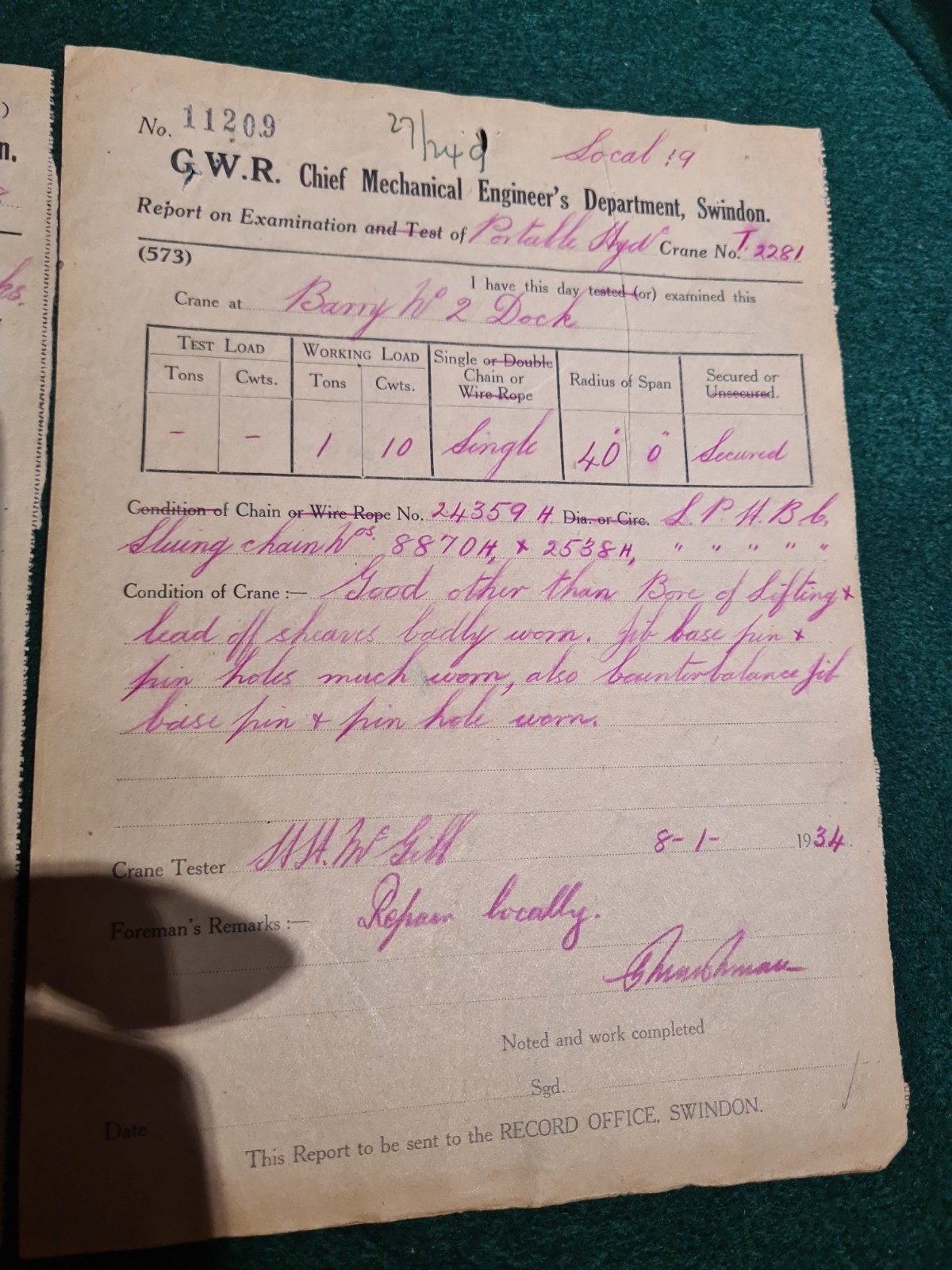 GWR Railway Barry 2 Dock & North side JunctionPortable Hyde – 1934- Inspection