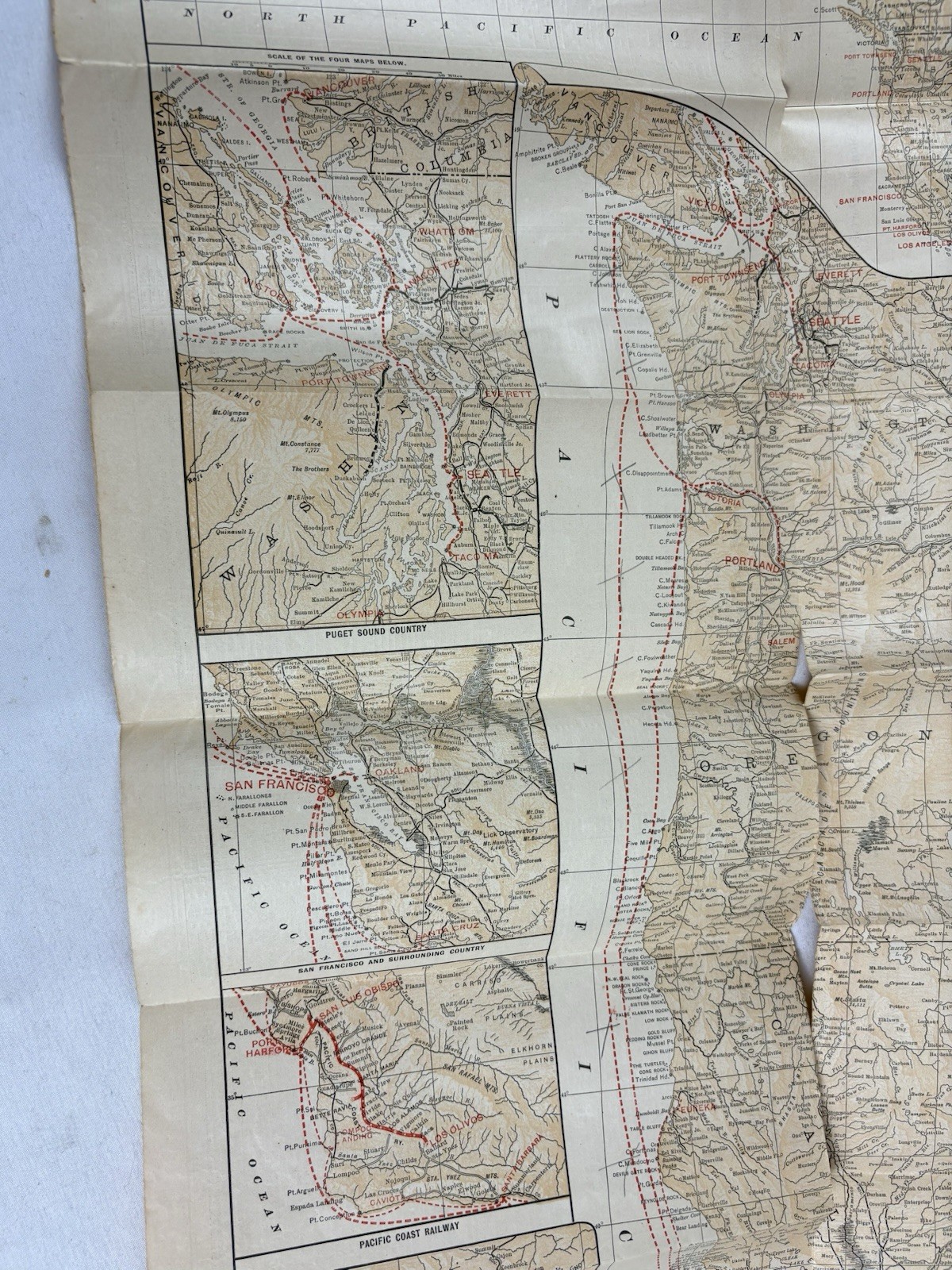1898 Pacific Coast Steamship Route Map Alaska Klondike (Original, Worn)