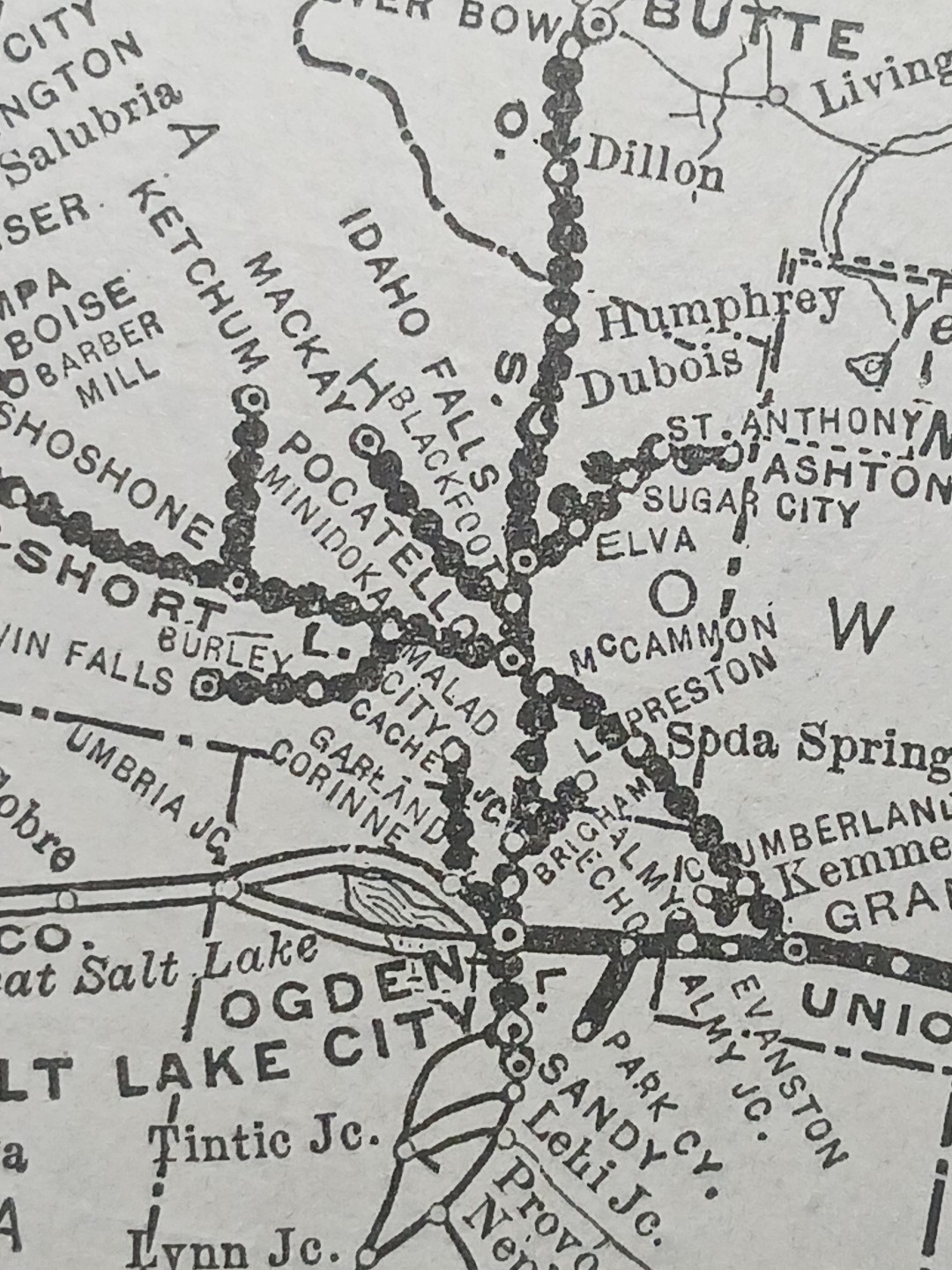 ~1906 Train Route Map UNION PACIFIC SYSTEM All Lines Oregon Short Line Railroad