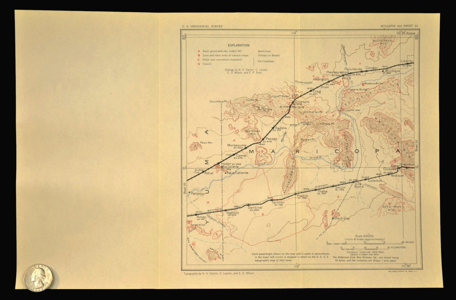 Vintage Southern Pacific RR Map Sunset Route Buckeye Arizona Papago Montezuma AZ