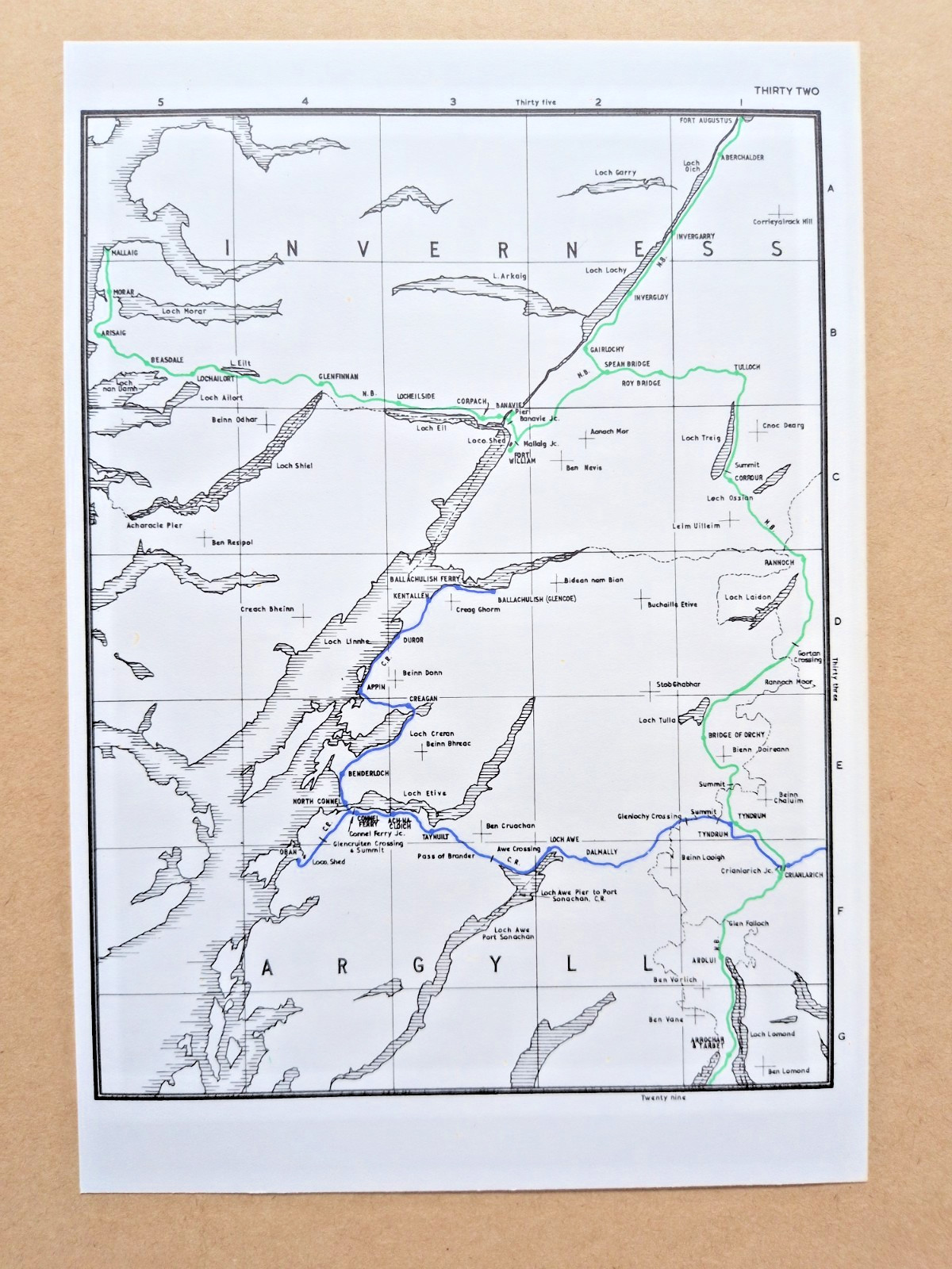 Vintage 1972 map showing Pre Grouping Rail Lines of Inverness and Argyll