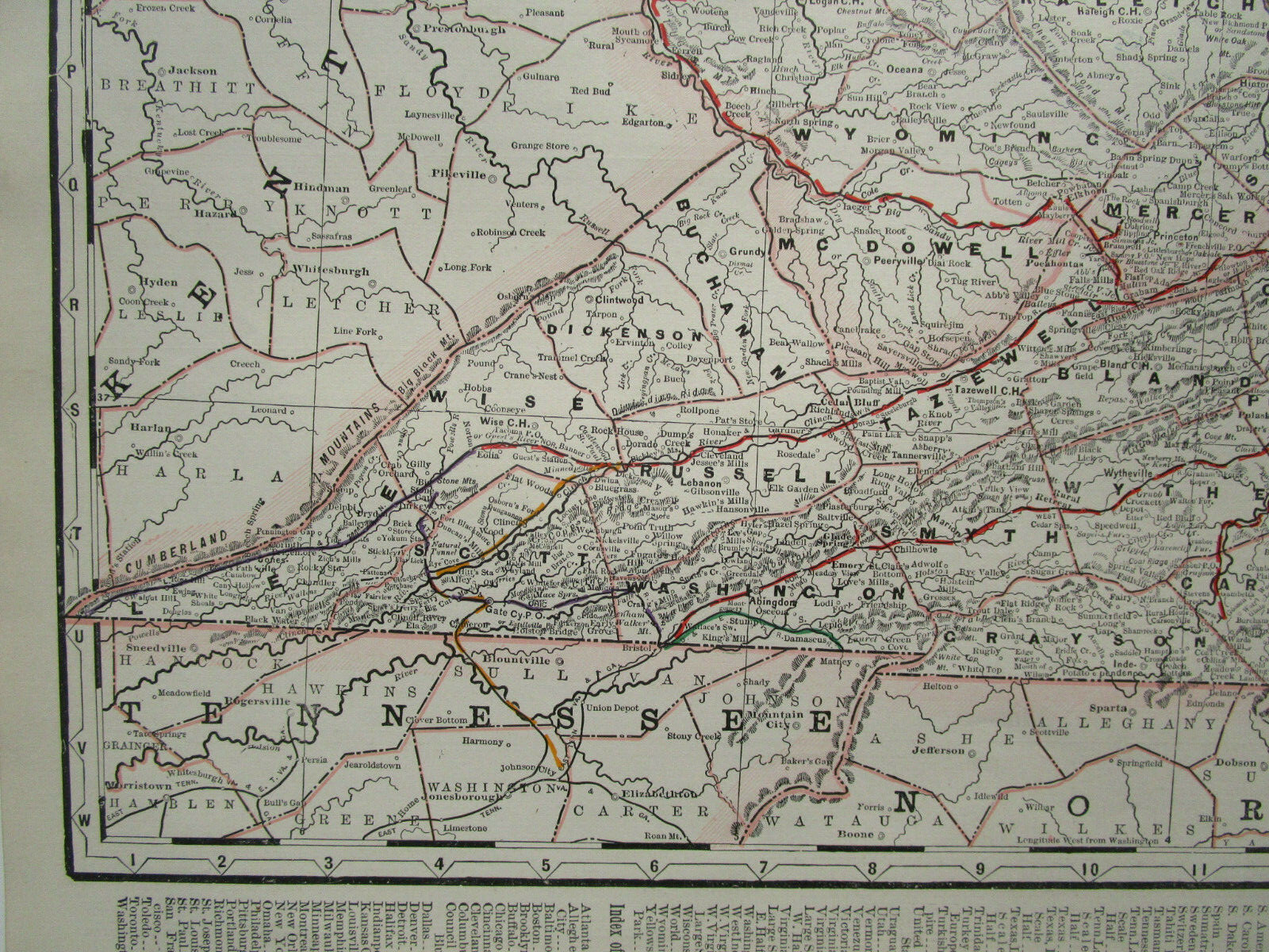 VA WV 1892 WESTERN VIRGINIA & W WEST VIRGINIA Cram RAILROAD Map. KANAWHA RR