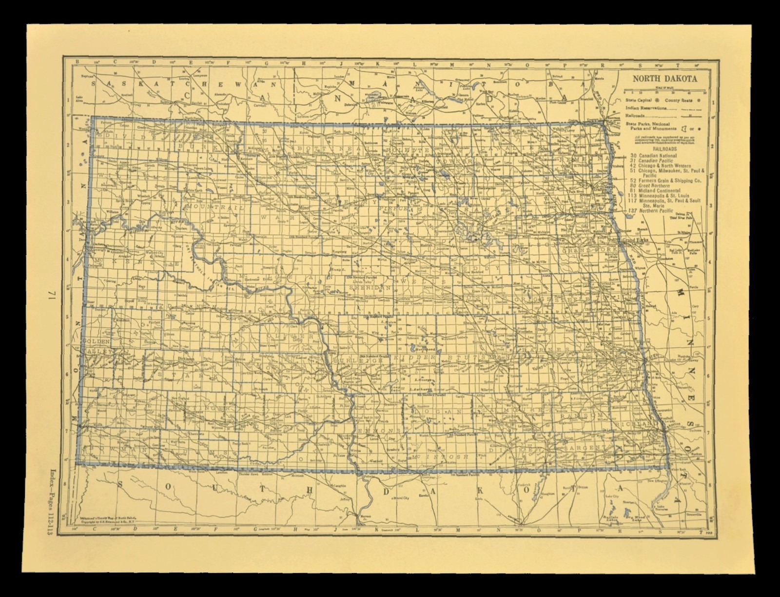 Vintage NORTH DAKOTA Railroad Map Depot Towns Grand Forks GN RR Antique ca 1930