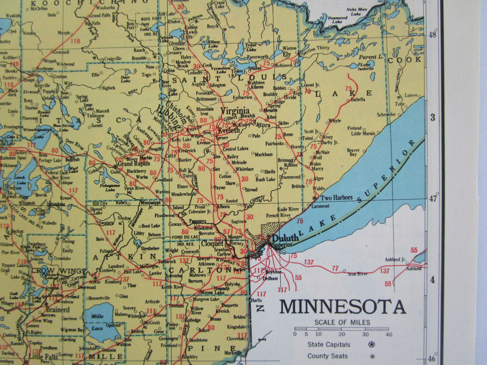 MN MI 1948 MINNESOTA RAILROAD Map. DULUTH & NORTHEASTERN RR ~or~ MICHIGAN