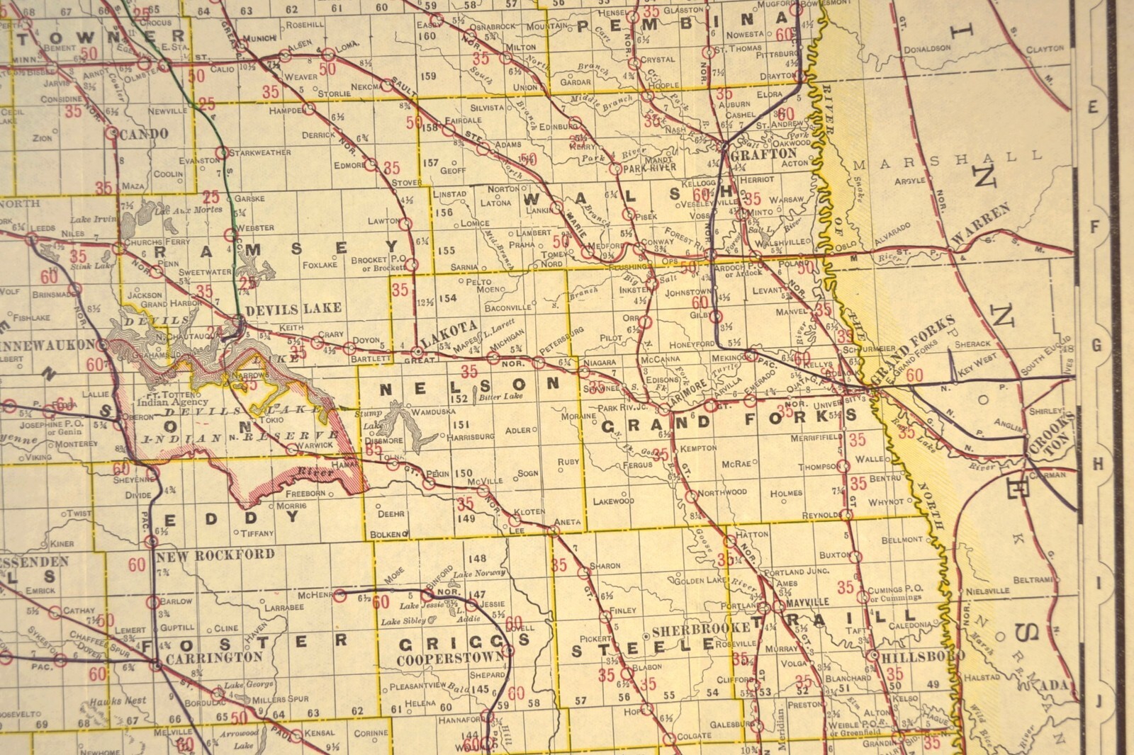 ca 1905 North Dakota Railroad Map Minnesota St Paul & Sault Ste Marie RR