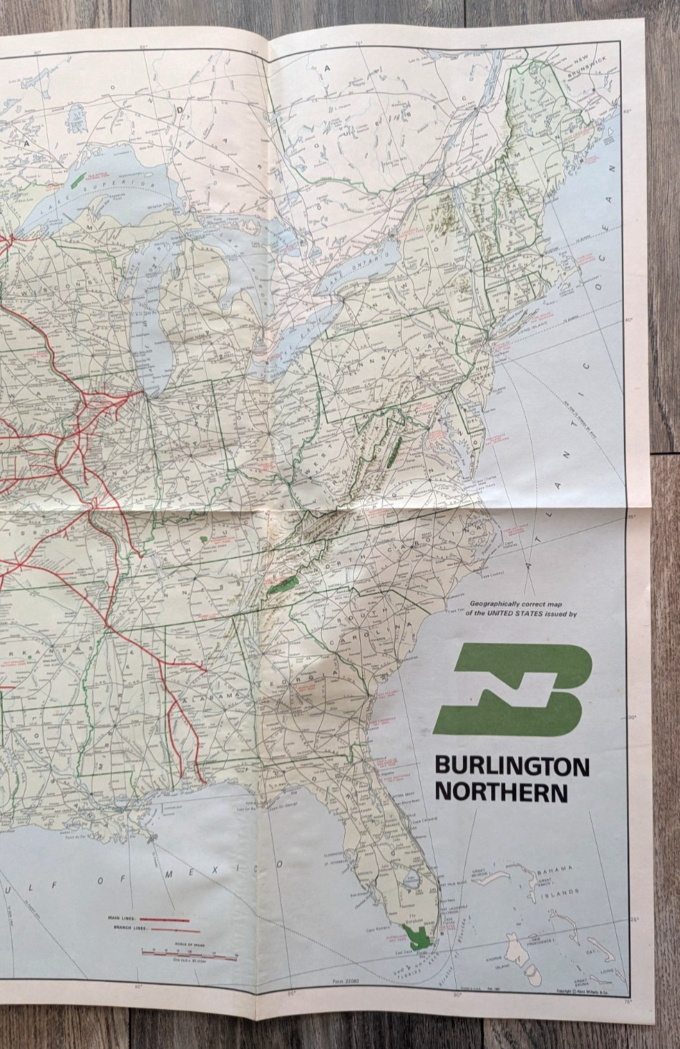 GEOGRAPHICALLY CORRECT MAP OF THE U. S. ISSUED BY BURLINGTON NORTHERN 1981