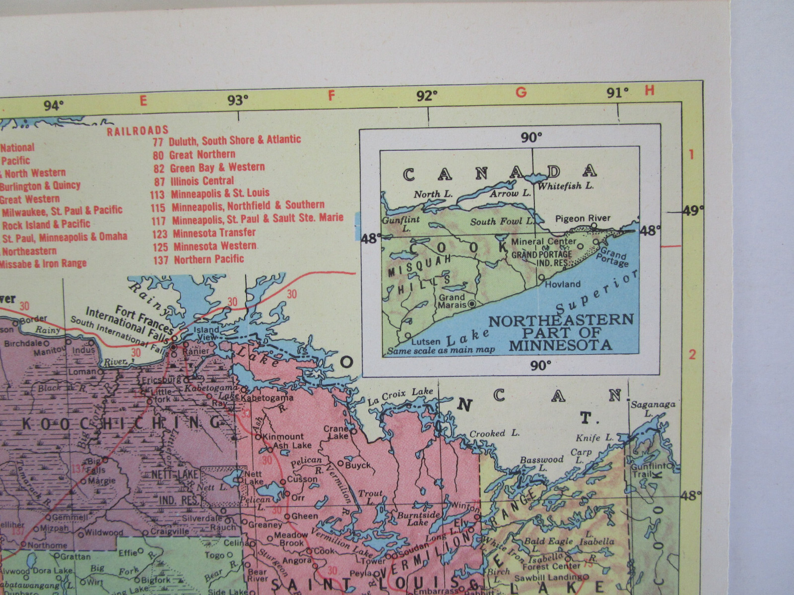 MN MI 1958 MINNESOTA RAILROAD Map DULUTH MESSABE & IRON RANGE RR ~or~ MICHIGAN