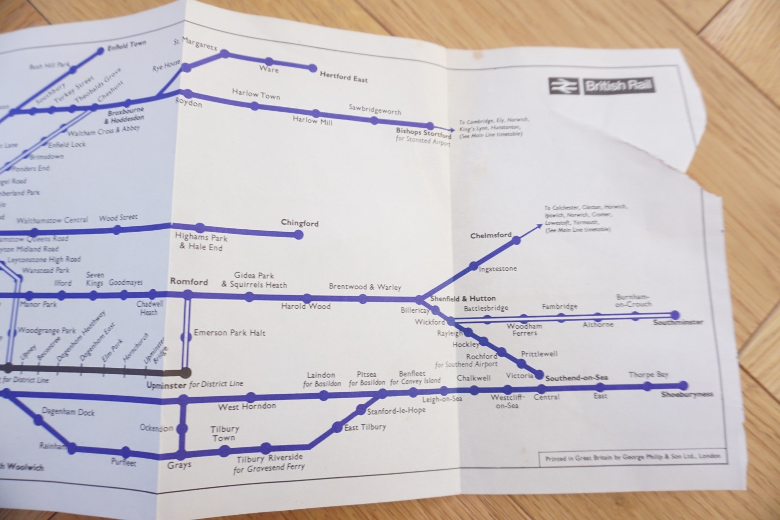 1968 Eastern Region British Rail Railway Map Liverpool & Fenchurch Street