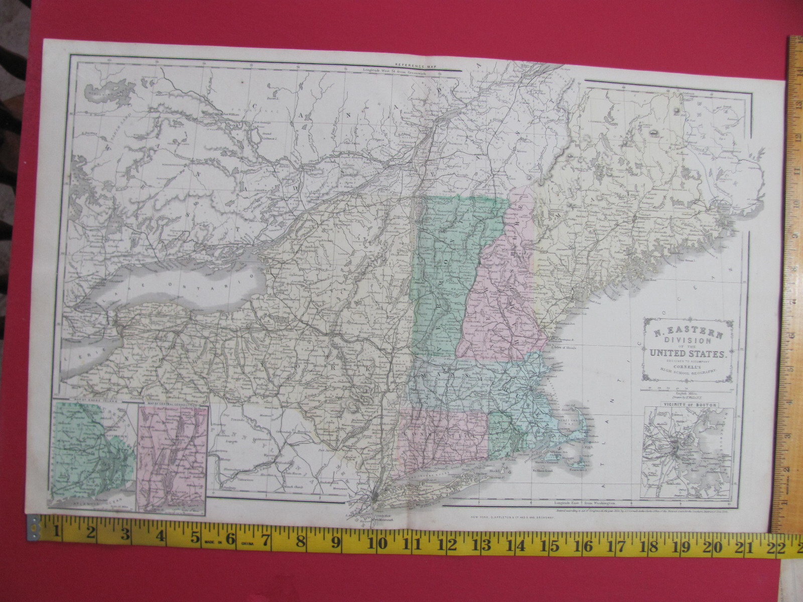 1856 NEW YORK MA CT NH VERMONT MAINE + WEST INDIES CUBA COLOR ATLAS MAP