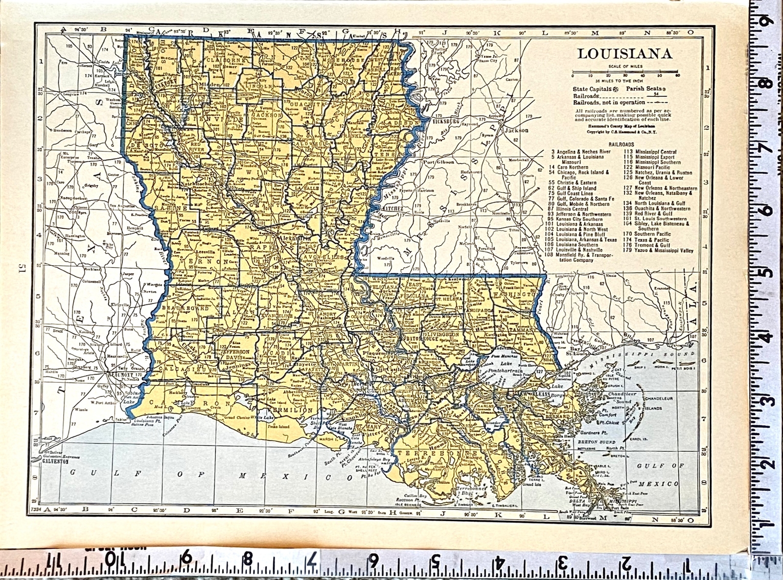 MAINE & LOUISIANA Original c 1935 County & Railroad Maps. Hammond & Co. 9×12″