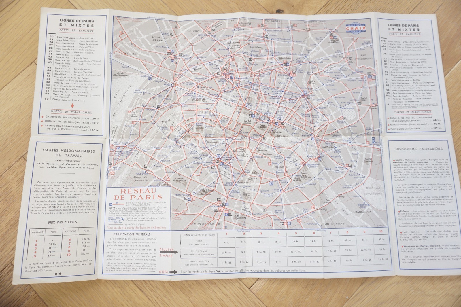 c1950s Paris Autobus Metro Map Bus Railway Map France