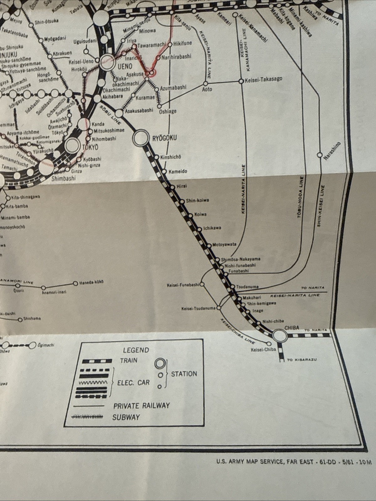 Vintage RAILWAY MAP OF TOKYO & VICINITY + DOWNTOWN CITY Japan Subway Train