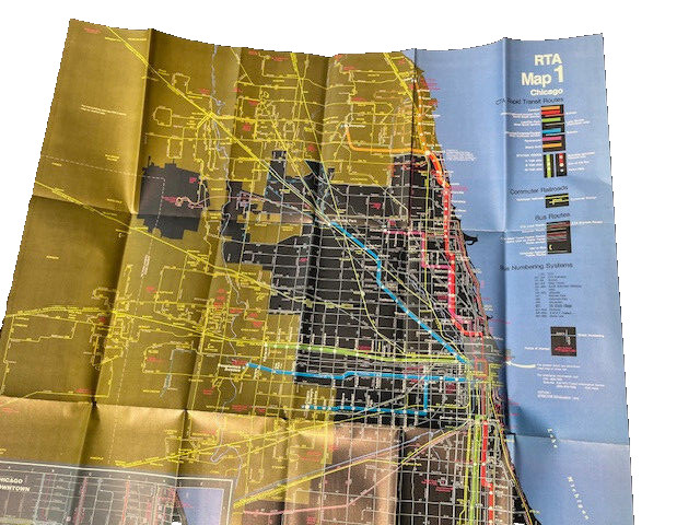 RTA Map of Northeastern Illinois 1977 vintage Chicago train & bus routes