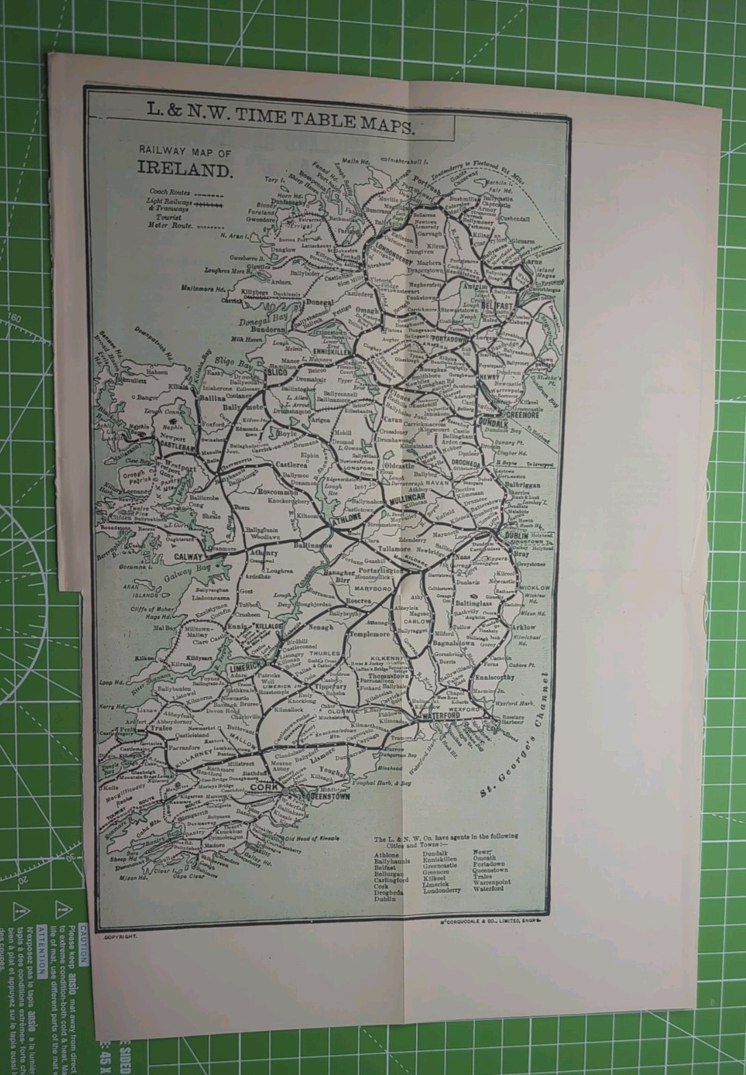 Original 1912 LNWR Railway Map Ireland Royal Mail North Wall Greenore Express