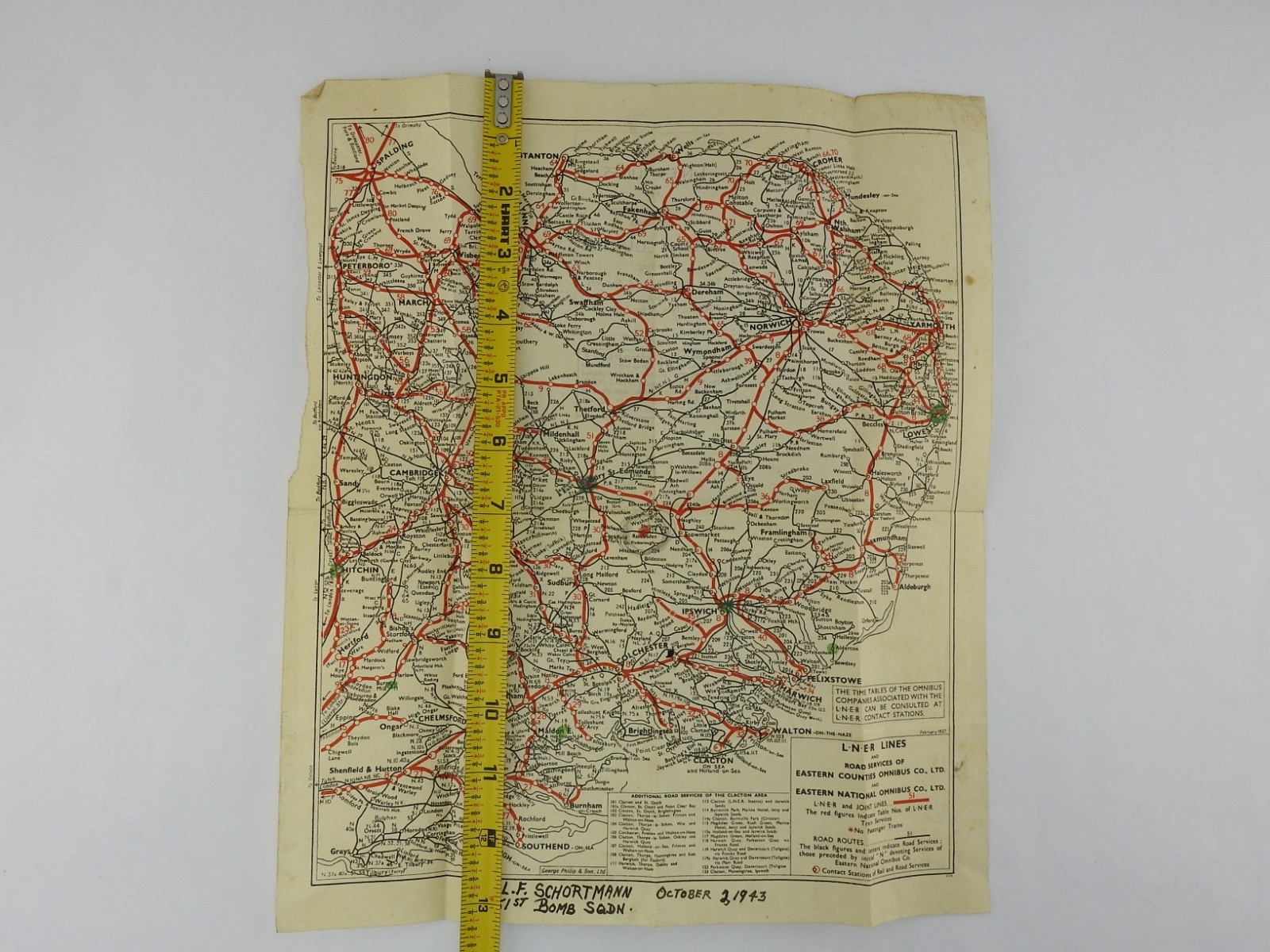 Vintage 1943 LNER Lines Map Military England WWII Named Soldier Railway Bus