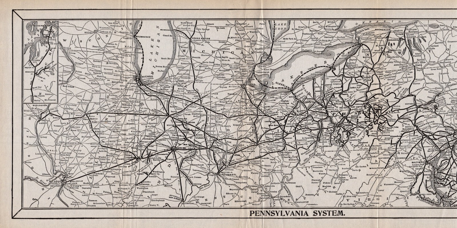 1914 Antique Pennsylvania Railroad Map Vintage Pennsylvania Railway Map 2396